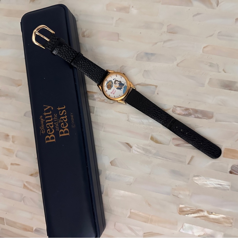 Disney Beauty and the Beast Black and Gold Character Watch with Belle